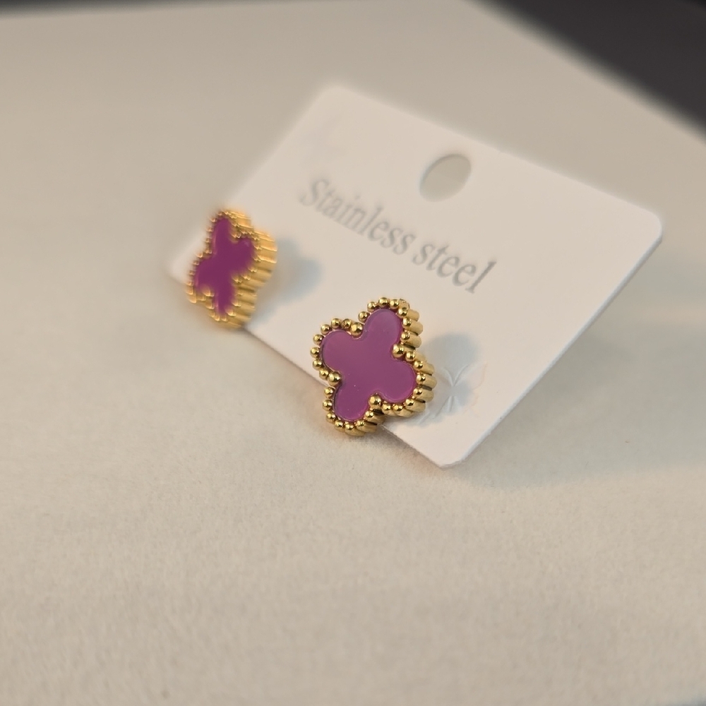 Purple and Gold Stainless Steel Earrings - Picture 3 of 8